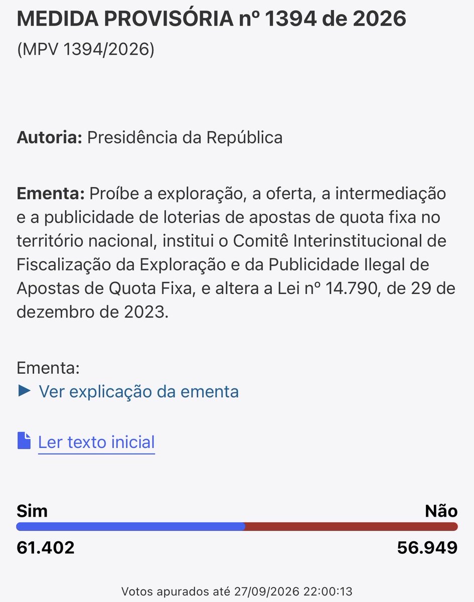 isadorarlb's tweet photo. Senado abriu hoje uma pesquisa de consulta pública sobre a MP de proibição das apostas. Tem influenciador divulgando a consulta pedindo voto contra!!!

VOTEM A FAVOR DA PROIBIÇÃO DAS BETS:

https://t.co/nmoTaWnDKW https://t.co/EAwDtRgnKJ