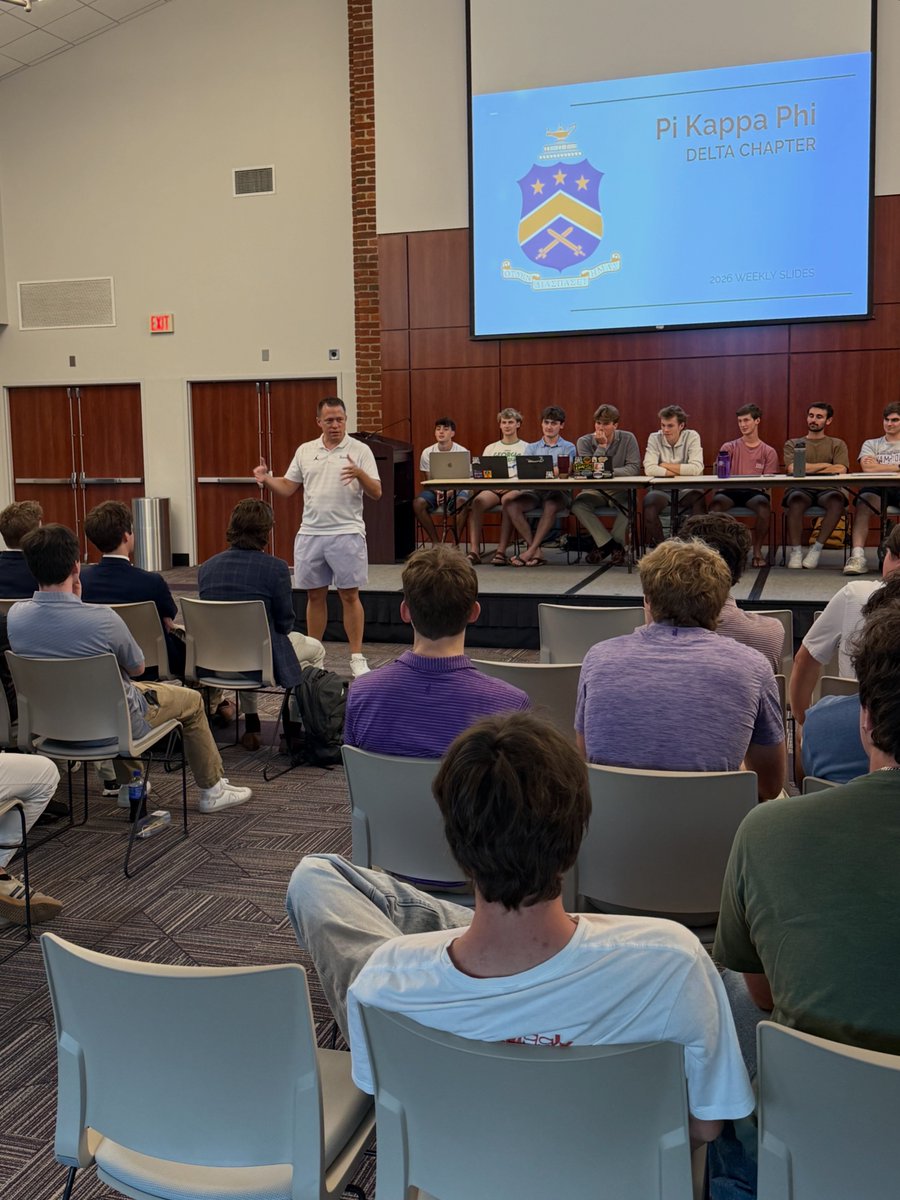 FurmanMBB's tweet photo. Coach Richey enjoyed being able to chat with the members of Pi Kappa Phi tonight! We look forward to seeing them and you at games this season!!

Home Opener is October 18th!

#AllDIN // #BetterTogether // #BuildHere https://t.co/aqbJFra3UN