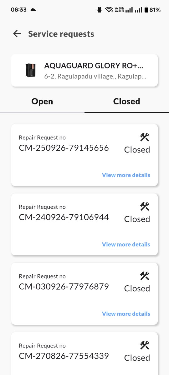 Su_dheer_'s tweet photo. @EurekaforbesIN
Still waiting for a technician since Aug 23 for my water purifier. Team keeps assigning a tech and immediately closing the requests without any resolution. A month of "will be resolved soon" with zero action. Worst service ever. #pathetic #Eurekaforbes #Donotuse https://t.co/L4WbFTMSeR