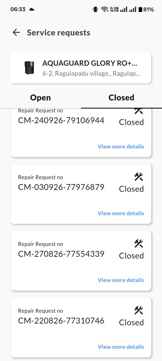 Su_dheer_'s tweet photo. @EurekaforbesIN
Still waiting for a technician since Aug 23 for my water purifier. Team keeps assigning a tech and immediately closing the requests without any resolution. A month of "will be resolved soon" with zero action. Worst service ever. #pathetic #Eurekaforbes #Donotuse https://t.co/L4WbFTMSeR