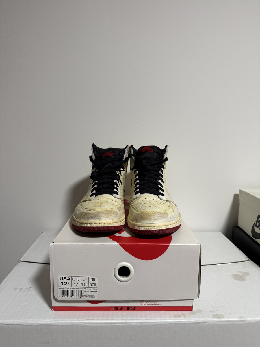 jordankeyser's tweet photo. These are a bit tight and there’s a lightly worn size 13 on Goat I want to grab so I’m putting these up for grabs. 

FOR SALE

Nigel Sylvester AJ1 High 
Size 12.5
Light worn maybe 3-5 times
Comes with OG Box and Laces

$400 shipped(gifted) https://t.co/j5FyiUdFLb