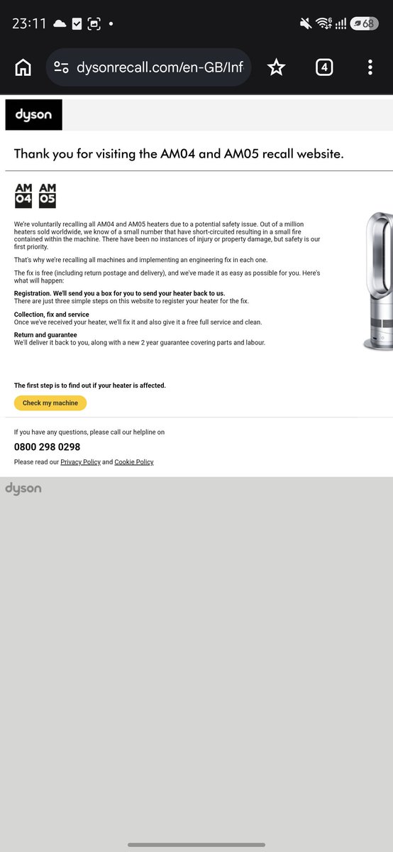 VincentHYCheng's tweet photo. @AskDyson On the recall website, you promised to clean and fix the machine and provide two years of warranty. But you just simply sent the machine back. It was not cleaned nor warranty provided. @Dyson Shame on you! https://t.co/kgNB3fpDm9