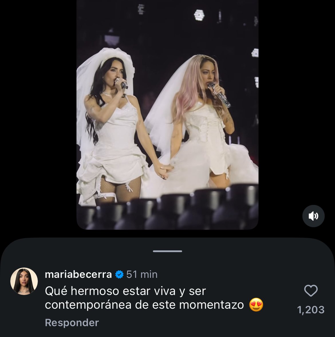 aarontsuarez's tweet photo. el comentario de maria becerra al video de tini y lali cantando juntas🙏🏻 https://t.co/KR1HivTXo8
