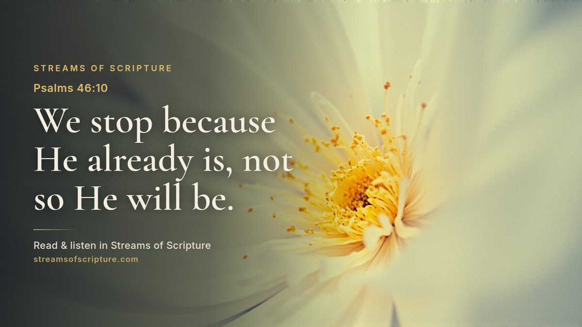 StreamScripture's tweet photo. What does 'be still and know that I am God' actually mean? It is not a command to quiet your emotions for a minute, and it is not a promise that life will get calm.

Read &amp; listen link below ↓

#Psalms46 #RestInGod https://t.co/xu1VDamKGB