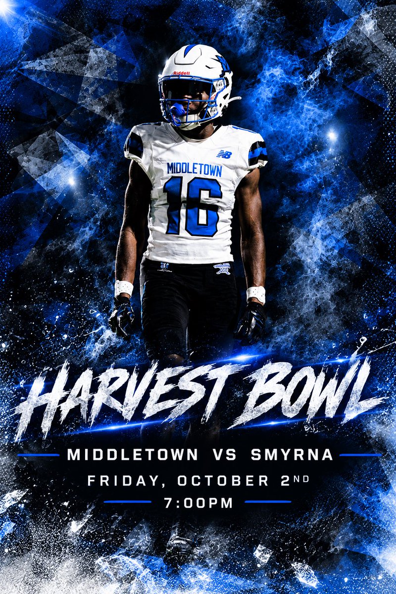 MiddletownFB's tweet photo. Harvest Bowl Week ‼️
10.02.2026 // 7:00PM 
📍 - Smyrna High School 
#BlueHeartDNA💙🧬 // #FAW2W https://t.co/d7wcwFTXRV