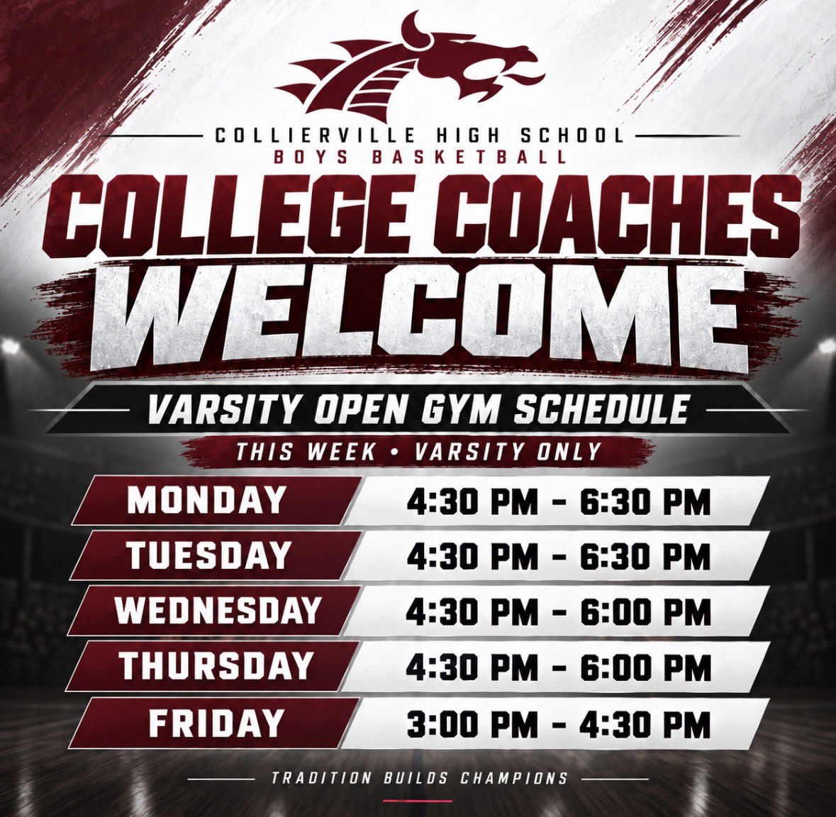 cvilleu_mbb's tweet photo. College coaches are welcome in The Ville this week. 🐉🏀
Our Varsity guys will be in the gym Monday through Friday, competing and ready to be evaluated.
Come see the Dragons work.
#WinTheDay #ColliervilleBasketball #TheVille #NextLevelDragons https://t.co/nsnPfurbMC