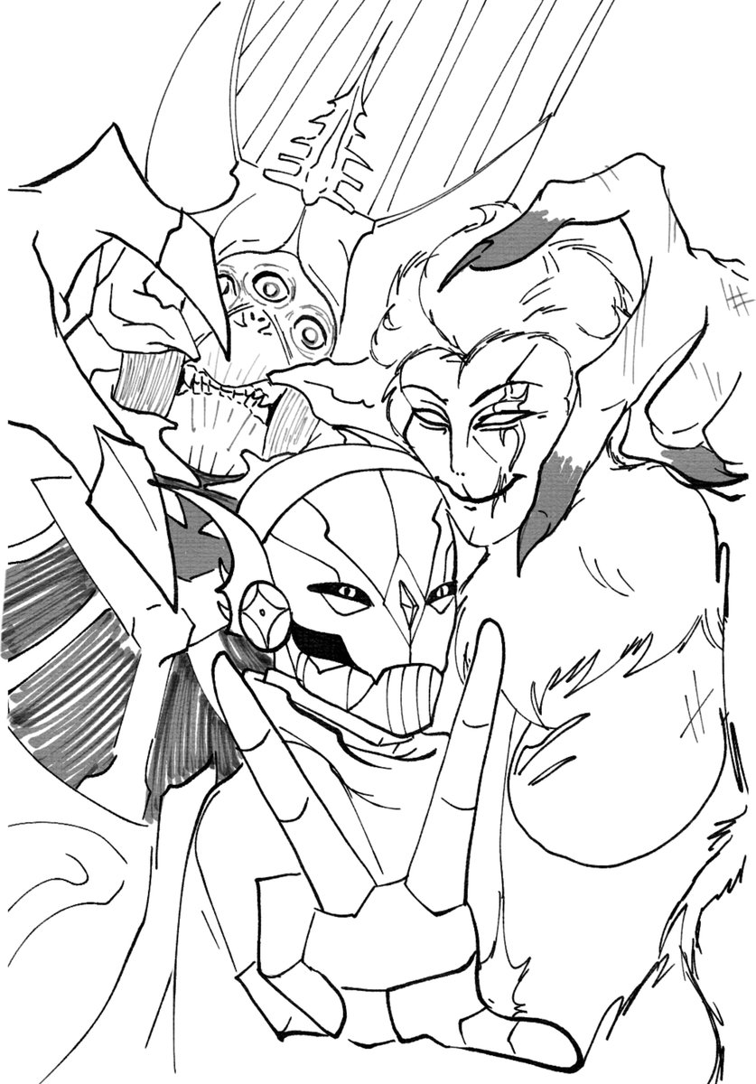 HStromboli's tweet photo. A piece I did for @Pearltrapdoor_ with Savathun and my OC A'asia with her hunter, Fenn ✨️ https://t.co/TLhYA5U7aq