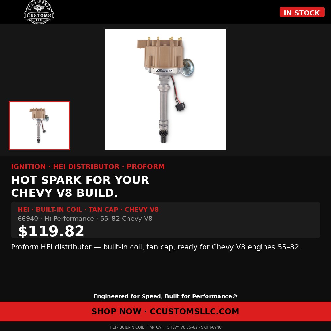 ccustomsllc17's tweet photo. Hot spark for your Chevy V8 build.
Proform HEI distributor — built-in coil, tan cap, hi-performance for Chevy V8 engines 55–82 (66940).
Shop it: https://t.co/RGx9x8IesL
#Proform #HEI #ChevyV8 #HotRod #RaceParts
Engineered for Speed, Built for Performance® https://t.co/5stllyjYpJ