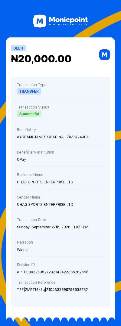 Chagsports24's tweet photo. #BBNaija #Chagsports #Norwayportugal🏆#FootballChallenge   Officially verified. Officially rewarded. Congratulations to @Churchboy_og, our Chag Sports Challenge winner! ⚽💙

Thank you to everyone who participated. More challenges coming soon. 🔥 https://t.co/yQp5luYwRO