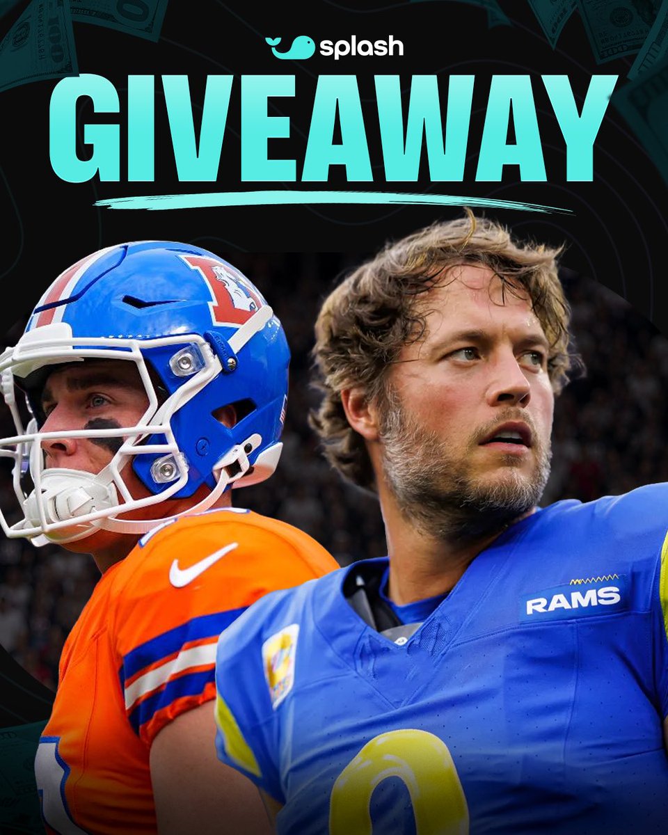 splashsports's tweet photo. 💵 $1,000 QP Voucher Giveaway! 🏈

If Stafford & Nix both throw multiple TDs today we'll split $1,000 in QP Vouchers between 5 people who correctly predict the winner & score of tonight's game 🤝

To enter ⬇️

1. Follow @splashgameday 
2. Like & repost this post 🩵
3. Comment your winner and score prediction 💬