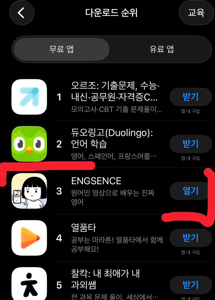hmmmmmm1458's tweet photo. 어제 어플 하나 소개했던 교육어플 차트순위에도 없던건데 트친님들덕에 차트 3위 만들었음

듀오링고와 나란히~ㅎㅎㅎ
개발자님이 고맙다고 연락왔는데 좋아하시드랑

매일 외국에서 퇴근 하고 시간 다 갈아서 1년동안 운영하고있었대. 근데 사용하는 사람이 부족했던거고 마케팅이 부족했던거지

보통 사람들에게 편리하고 도움되는 어플인데 마케팅이 부족해 보여서 내가 도와준거지

그래서 한마디 했음
그렇게 고생하셨는데 마케팅이 부족했던거고
그 노력이 이제야 알아준거라고
좋은 어플이니까 사람들이 알아준거라고.

내가 이렇게 해서 X가 트래픽이 미친듯이 모인다는 걸 증명하는 기회. 뭐 알아주는 사람은 여기뿐이지만 스레드가서 소문내면 언젠간 알아주겠지 ㅎㅎ 

그럼 엑스에 신규로 와서 직접 마케팅을 하거나 엑스에서 광고 돌리는 사람도 생기기 시작할 것이구ㅇㅇ 솔직히 순위권에도 없던 어플이 듀오링고와 나란히 있으면 대단하다고 보는딩

그리고 순위유지로 X에서 광고에 성공했을 때 휘발성이 낮지도않다는 걸 증명할거임. 

난 알거든 휘발성에 바이럴마케팅은 어처피 상관없다는 걸

뭐 이거 한다구 나에게 돌아오는 이익은 없지만 언젠간 다 나에게 좋은일로 돌아올거라 믿음