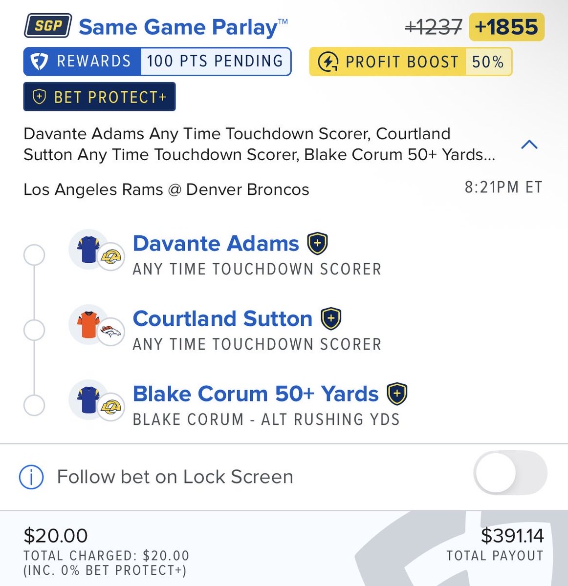DeadPresPicks's tweet photo. 🚀🏈 +1855 Sunday Night Football SGP

Let’s finish on a big winner. 💪

@Playbook https://t.co/dPdAx3ynC2