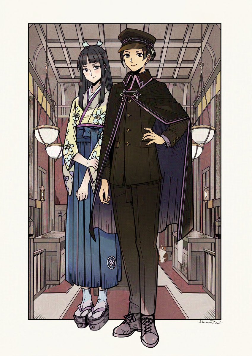 Herheim731's tweet photo. #Thegreataceattorney #TGAA 
"Ryutaro Naruhodo"  &amp;  Haori Murasame https://t.co/n17WSmW9Ig