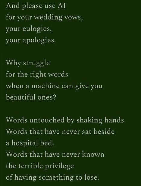 DarinaNiC's tweet photo. "Please Use AI" !!!!
Poem by Jo Atkins-Potts https://t.co/CL6TWLE1qa
