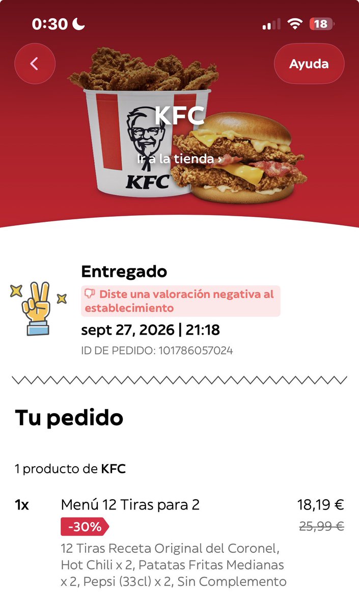 IndyLamari's tweet photo. Que pasa @KFC_ES y @Glovo_ES 
Me queréis solucionar esto??? https://t.co/vcOwh3h8nV