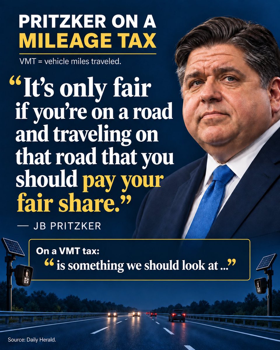 BrianCostin's tweet photo. Is the reason why Gov. Pritzker won’t speak out against Flock Cameras because he needs license plate reader cameras to enforce his vehicle miles tax idea? https://t.co/iYMxnMnUAN