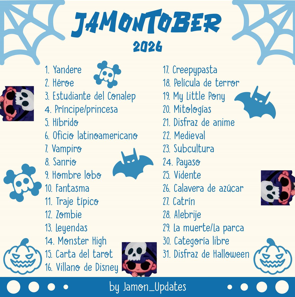 Jamon_Updates's tweet photo. ⭐| Preparen sus lienzos! Debido a que James le gustan ver sus dibujos, hicimos un Jamontober (Inktober), recuerden publicar sus dibujos con los hashtags #JamonTober #JamesArtAP #JamesFanart https://t.co/C2iO6EkOGt