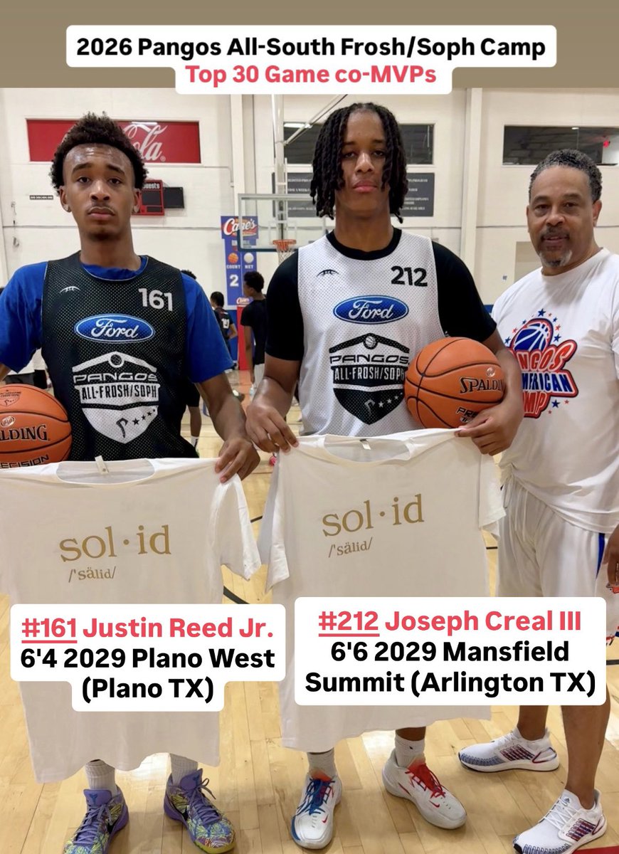 PangosAACamp's tweet photo. 2026 Pangos All-South Fr Soph Top 60 Game co-MVPs 🏆🏆
- 216 Toby Ramarontsoa 6’6 ‘29 New Wave Academy (Houston TX)
- 182 Rayden Hendrix 6’7 ‘29 McKinney Christian Acad (TX)

Rewatch games  @ballertv https://t.co/qGCrpPqUUd
Rosters: https://t.co/WNpbMK7eCB
 @trigonis30 @FCPPangos https://t.co/8zQTPb09m8