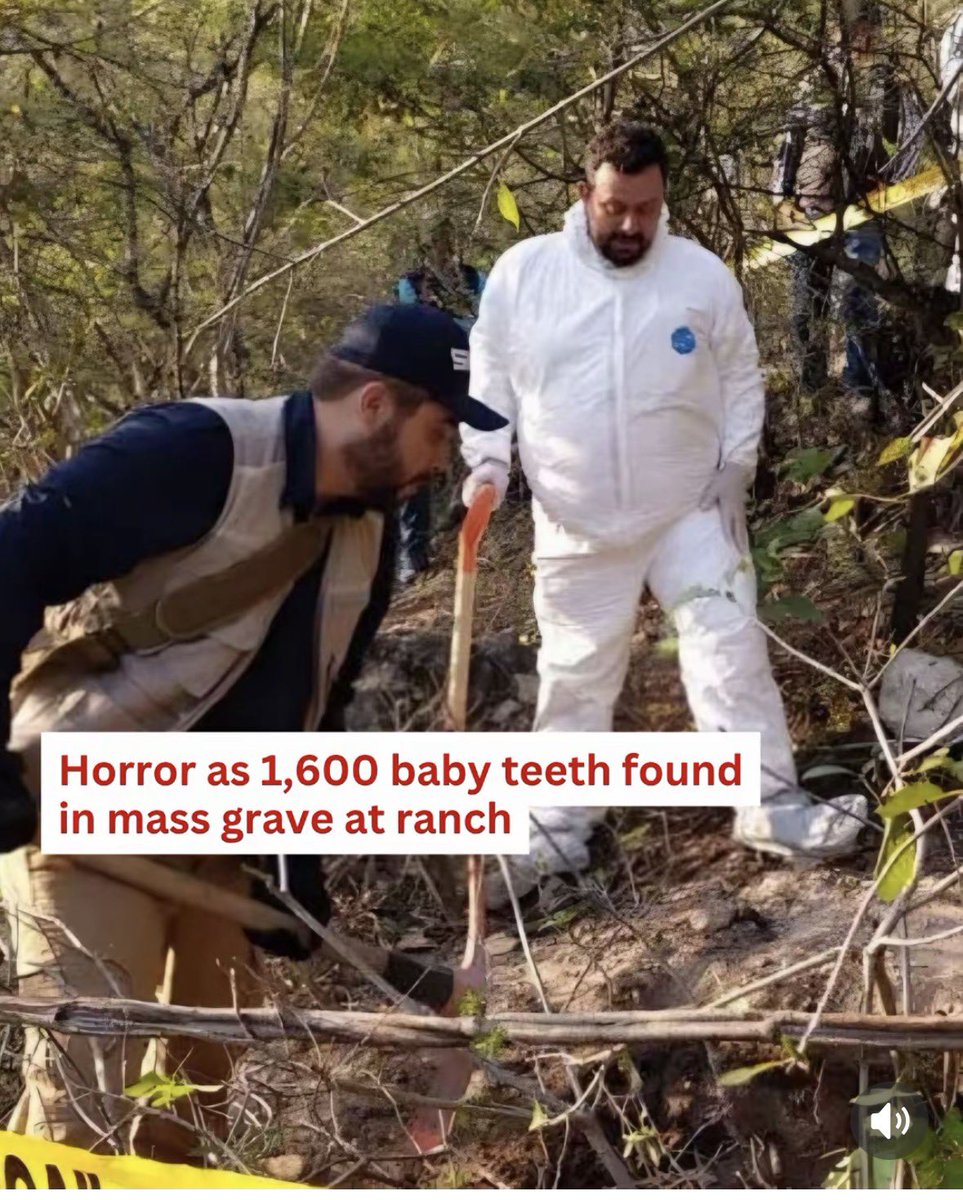 VictoriaSask's tweet photo. Heartbreaking 💔 
A staggering 1,600 baby teeth were found in a mass grave at a ranch in Mexico, after smoke was spotted from a secret incinerator. More than 80 children feared to be victims of organ trafficking, child pornography or sexual exploitation. https://t.co/P5gtDtaSiM