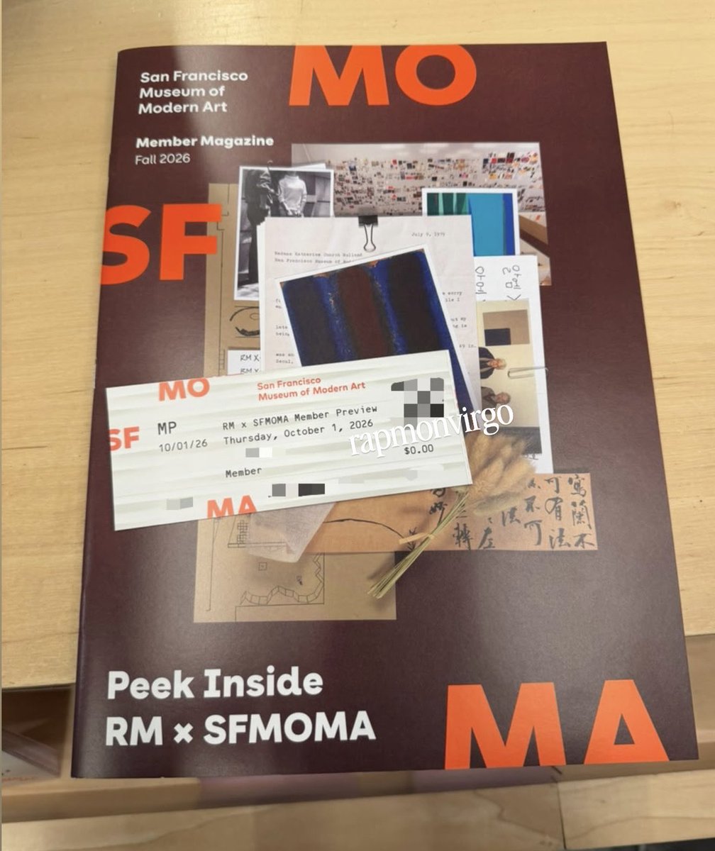 rapmonvirgo's tweet photo. Pickup my membership magazine and the opening ticket 💙✨ #RMxSFMOMA https://t.co/gjsuRwafPp