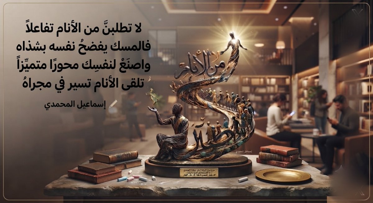 i_Almohamady's tweet photo. لا تـطلـبـن مـن الأنـام تـفـاعـلاً
فالـمـسك يفضح نفسه بشـذاه

واصنع لنفسك محـورا متمـيزاً
تلقى الـعـباد تسيـر في مجـراه

واجعل لاسمك في العلو مكانه
كالشمس تشـرق لا تهاب مـداه

ثـق بالـذي تـبنيـه دون تعـجُـلٍ
فالروض يجذب من أراد جنـاه

✒️ إسـمـاعيل الـمـحـمـدي https://t.co/IcRDHJKZa0