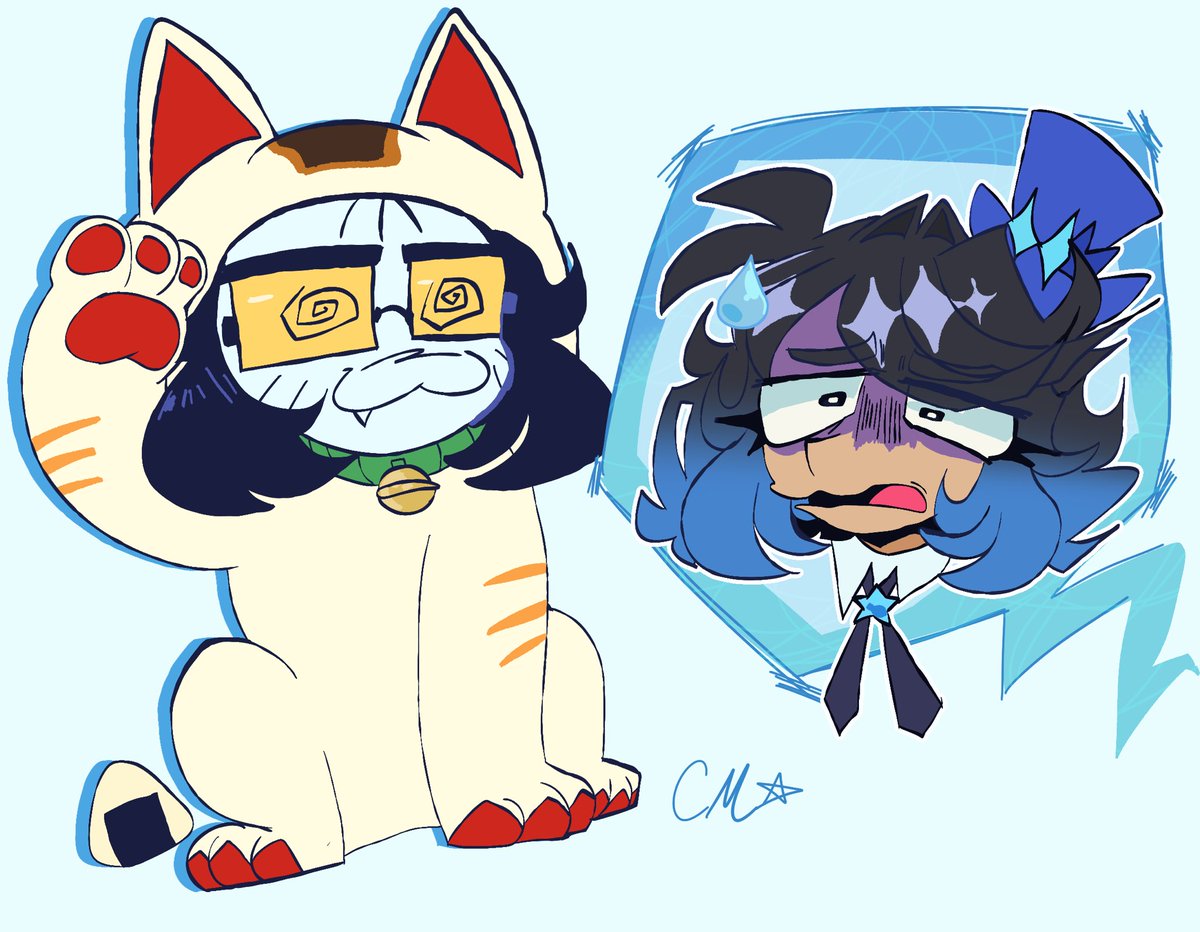 MORIITOONS's tweet photo. im going to japan for the first time in a couple days, so i drew myself as those lucky cats.

#moriitoonsocs #cosmosmoonieocs https://t.co/asTZnmA8Ie