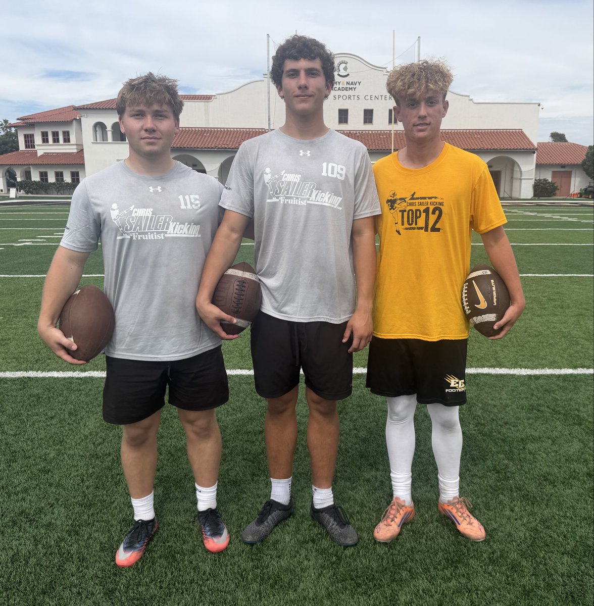 Chris_Sailer's tweet photo. Congratulations to the 2026 Chris Sailer Kicking San Diego Fall Camp Competition Champions… 

FG: Kael Jahn 
FG &amp; KO: Decklan Houston
Punt: Adam Spencer 

Impressive performances today! 
#TeamSailer #PuntFactory https://t.co/rJ3mufgkuz