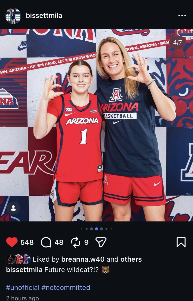 ballinwithbreee's tweet photo. Mila Bissett on a visit to Arizona. The 5’5 PG is a 4-star in the class of 28. She holds offers from schools like Syracuse and Florida. https://t.co/K4YG90U2q2