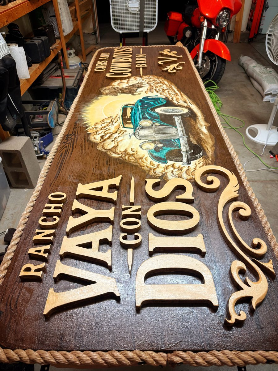 BorisFranzese's tweet photo. Back in March, Meghann’s uncle Gene asked me to design a sign for his and Aunt Lyn’s car barn. It also hosted our wedding reception, so I felt obligated to say yes. With no prior experience, I became a student, researching every detail to make it https://t.co/HAfWcLZLgW