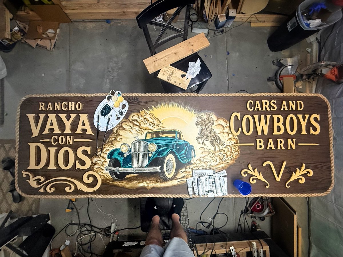 BorisFranzese's tweet photo. Back in March, Meghann’s uncle Gene asked me to design a sign for his and Aunt Lyn’s car barn. It also hosted our wedding reception, so I felt obligated to say yes. With no prior experience, I became a student, researching every detail to make it https://t.co/HAfWcLZLgW