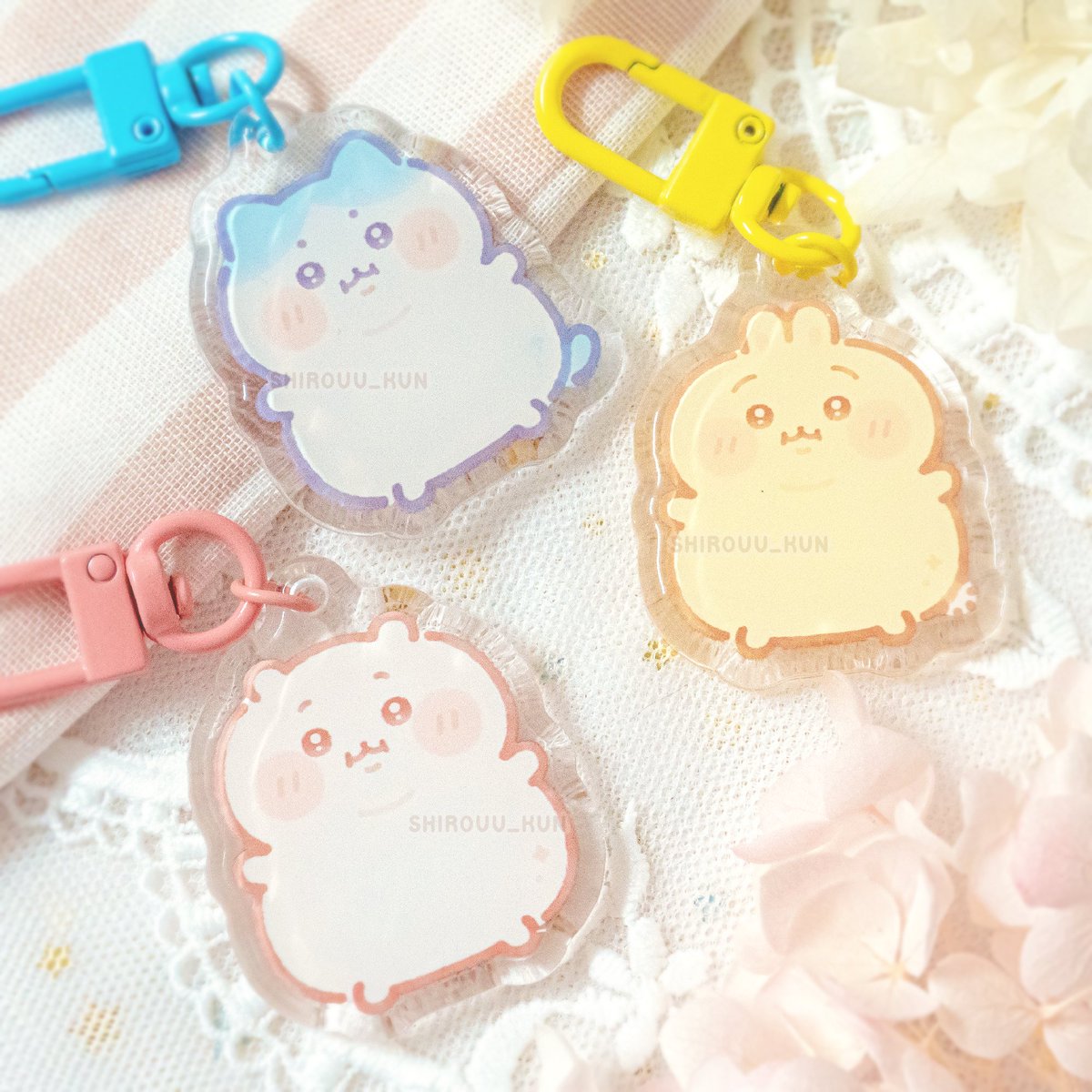 shirouu_kun's tweet photo. more chiikawa keychains!! chiikawa apple and chubby sets ⁃̀⩊⁃́
#chiikawa #ちいかわ https://t.co/PIZedNlYkK