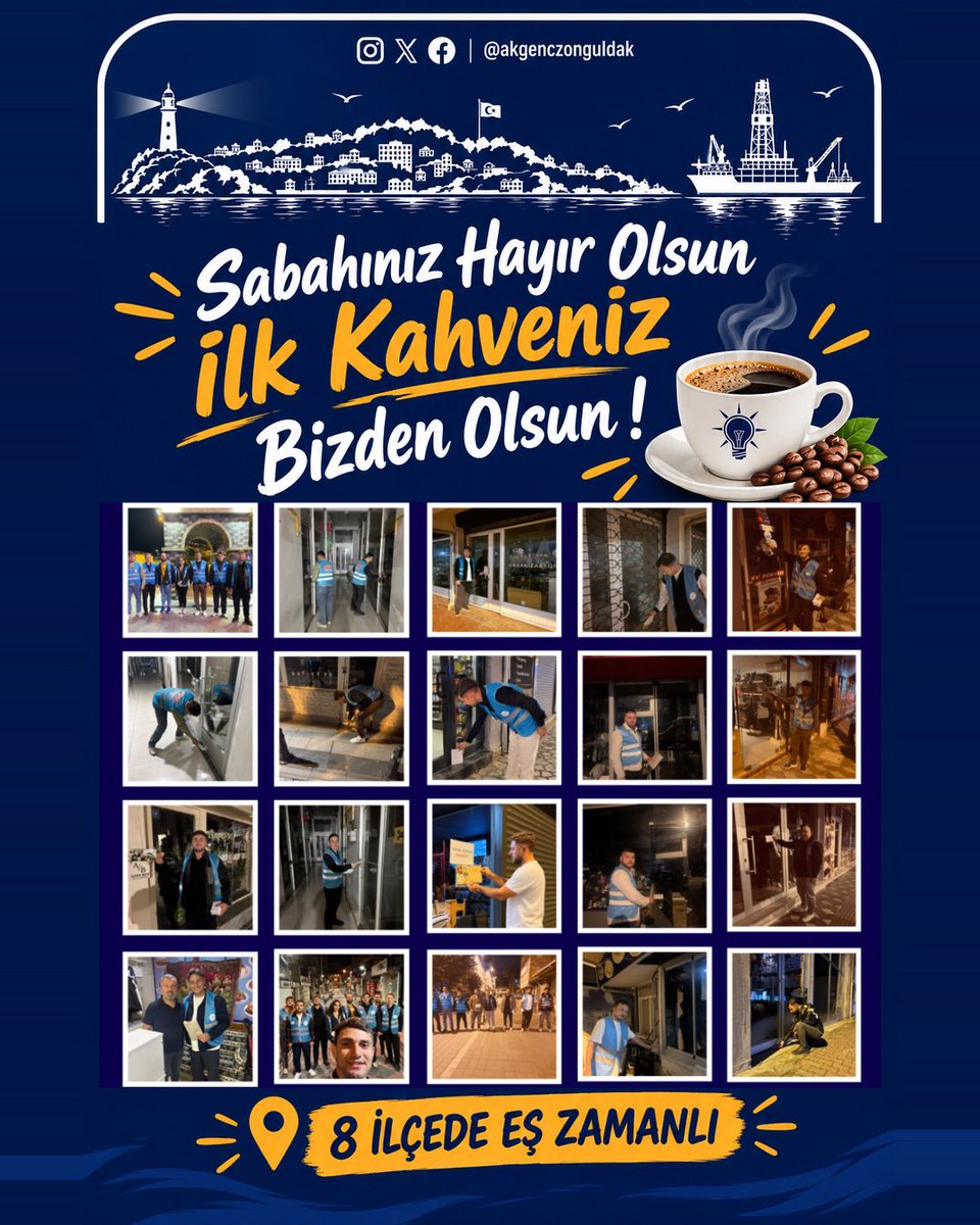 akgenczonguldak's tweet photo. Eylül ayı boyunca 8 ilçemizde eş zamanlı olarak gerçekleştirdiğimiz “Sabahınız Hayrolsun, İlk Kahveniz Bizden Olsun” çalışmamız kapsamında, 2.400’ün üzerinde esnafımıza ulaştık.

Sahada, gönüllerde ve her daim milletimizin yanında olmaya devam ediyoruz.

AK Gençlik durmadan, yorulmadan çalışıyor!