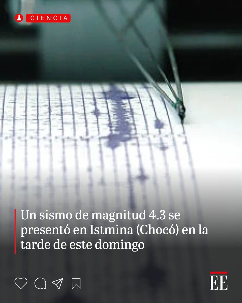 elespectador's tweet photo. El Servicio Geológico Colombiano reportó un sismo de magnitud 4,3 con epicentro en Istmina (Chocó). Las autoridades se encuentran evaluando si hay afectaciones en las zonas donde más se sintió. 👉 https://t.co/v6qL0vfp3i https://t.co/2rFPHfTf6I