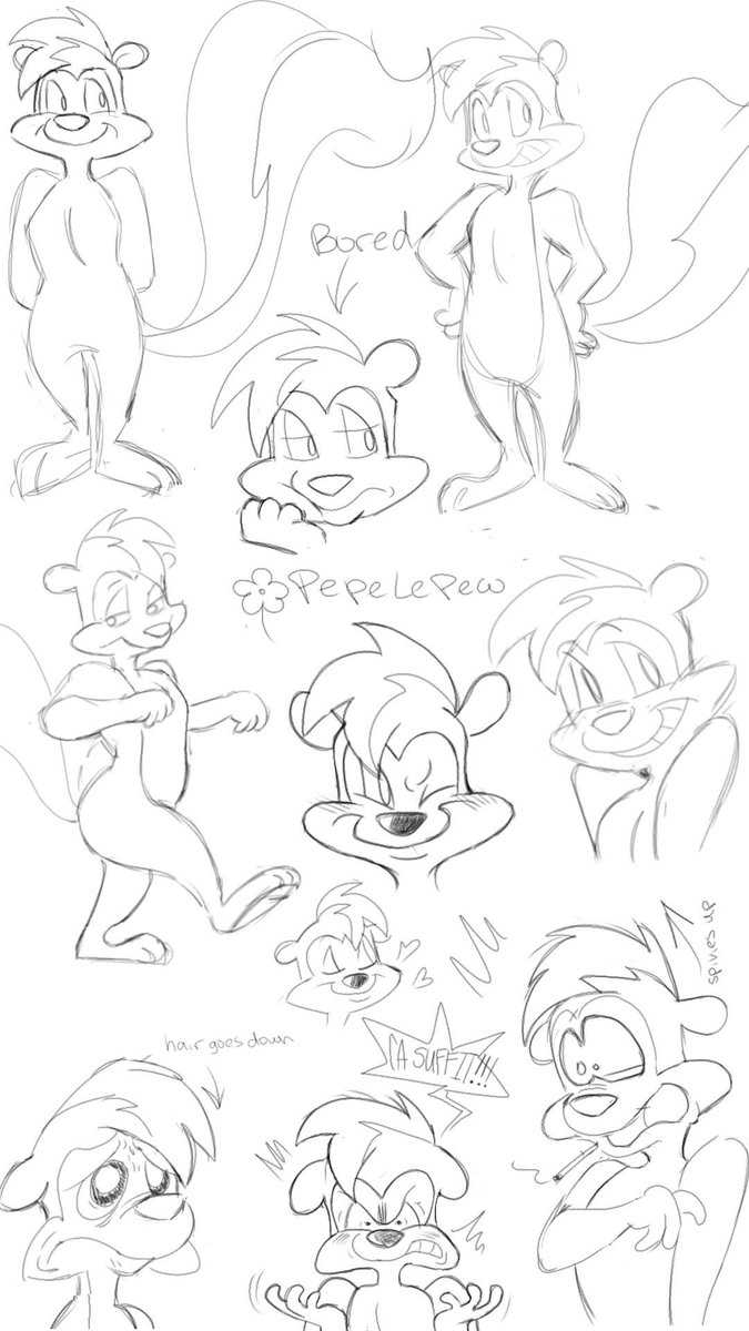 terribletulips's tweet photo. Some Pepe practices cuz I have trouble drawing him consistently #looneytunesart #looneytunes #pepelepew https://t.co/tkA8RNXvrc