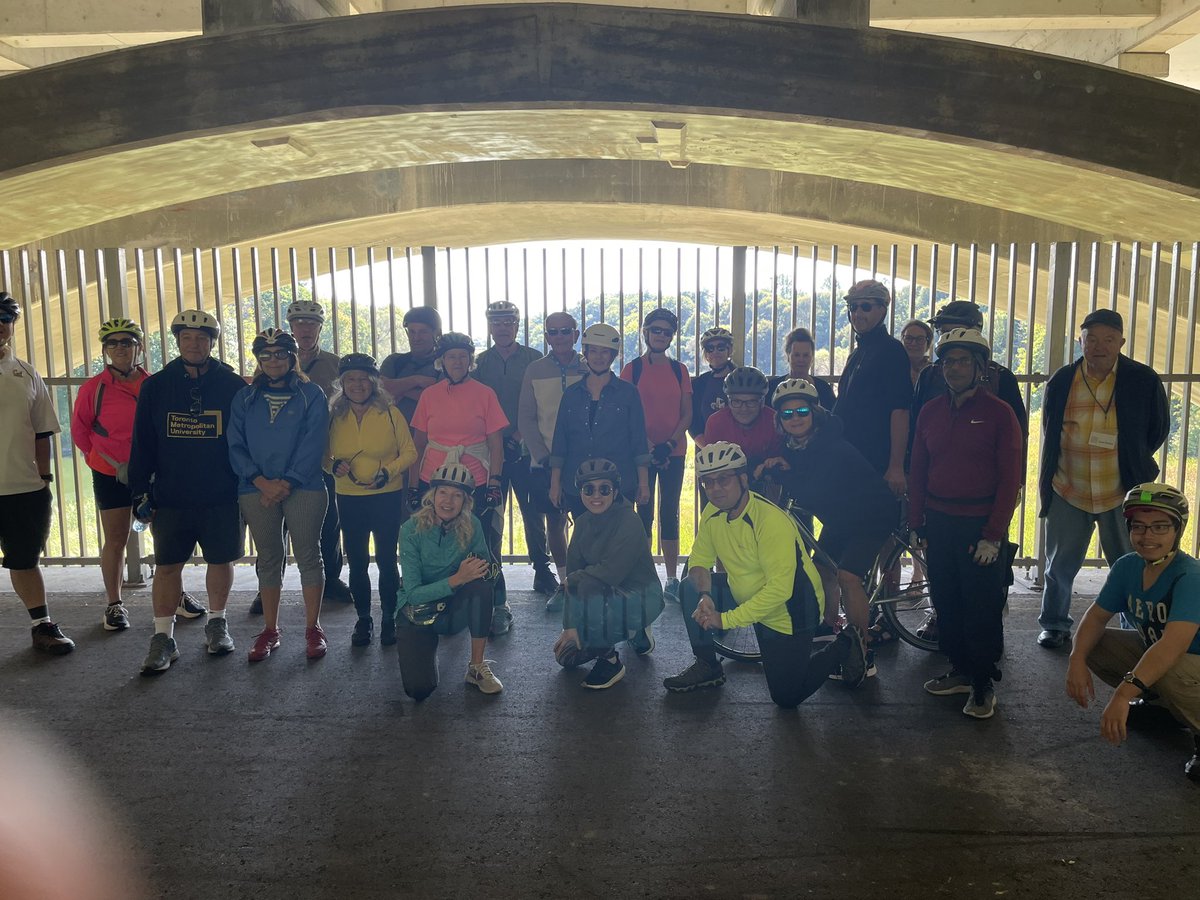 TOPCA_Executive's tweet photo. Thanks for taking the time to greet our riders! A tour of @OldCreditBeer was the perfect finish to this gorgeous day!! Photo below is on the active transportation lanes under the designated heritage QEW bridge. https://t.co/zIY6WpgoyP