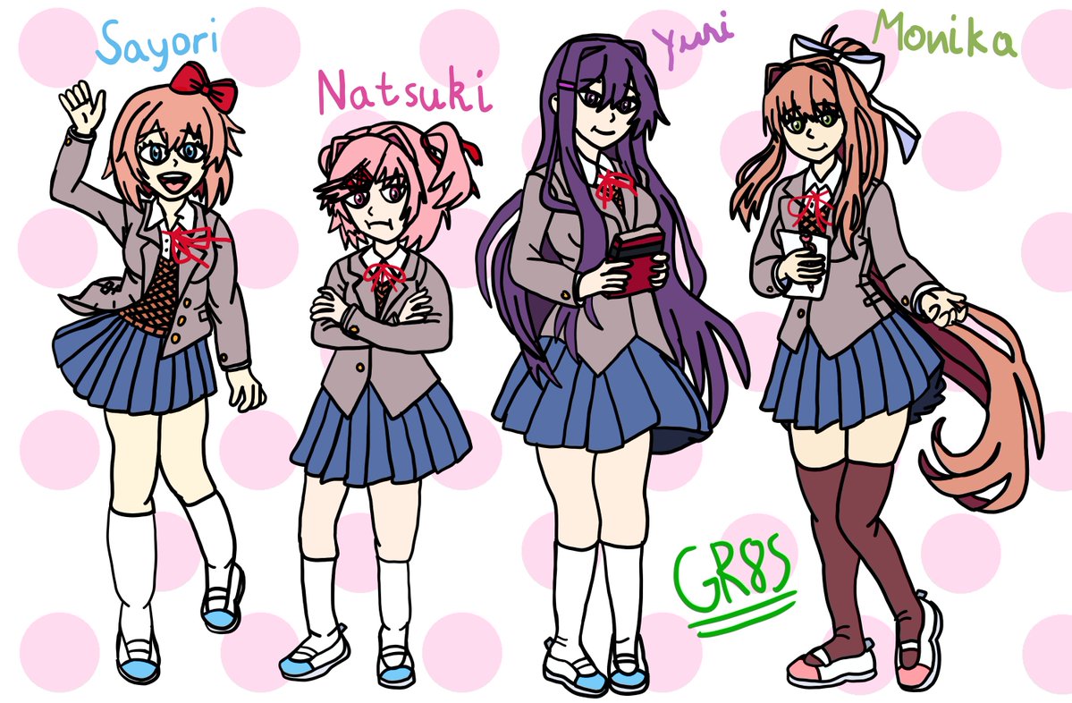 gr8springy's tweet photo. I finally drew the members of the Doki Doki Literature Club! They look so pretty and beautiful! #DDLC #artㅤㅤㅤㅤ https://t.co/HPNmwnEpfT