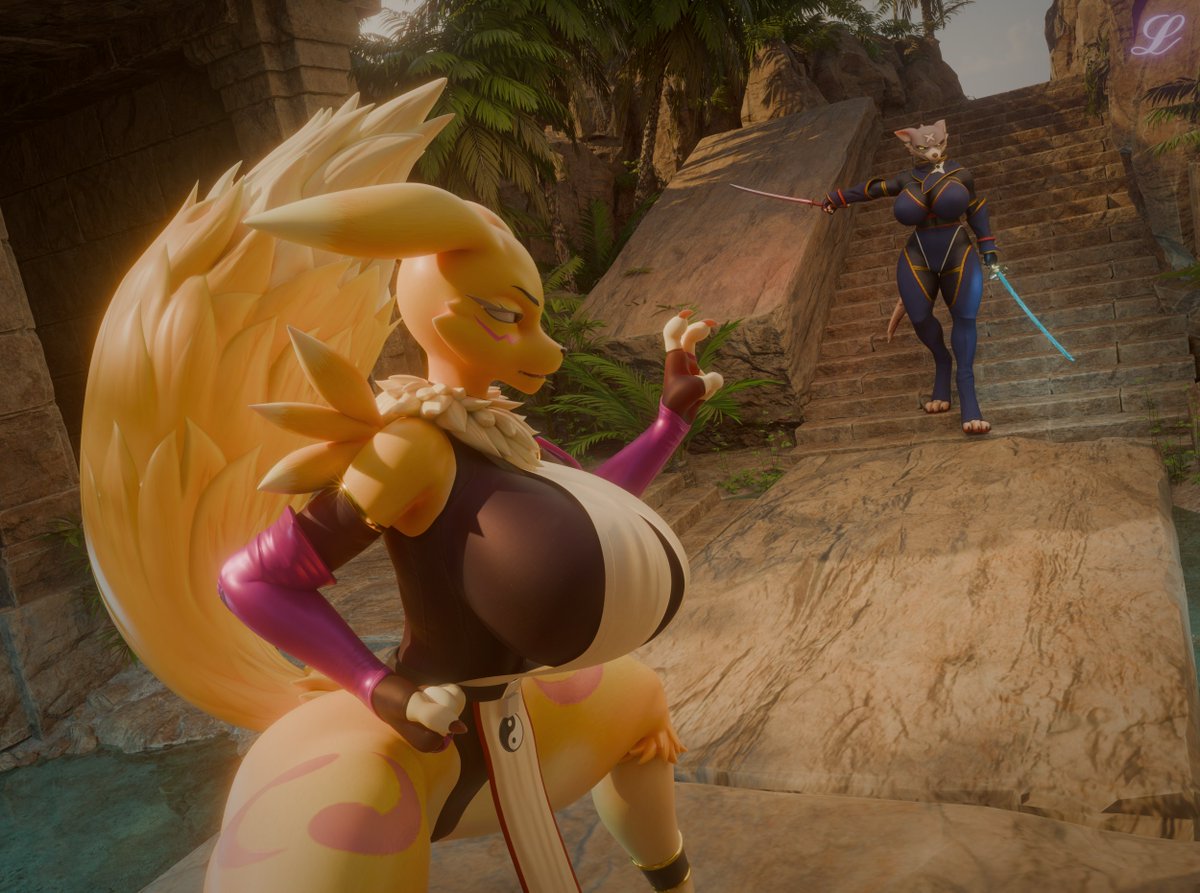 SKLauhren's tweet photo. "Big mistake bringing two katanas to a fistfight, my friend..."

Rena thinks very highly of herself, doesn she?

Rena: @YourDigimonGirl 
Made by: @MSplashDoggy 

Palamute aka "Le Chumsky": @BinarZ0 
Made by: @valorlynz https://t.co/wknMCCwfGI