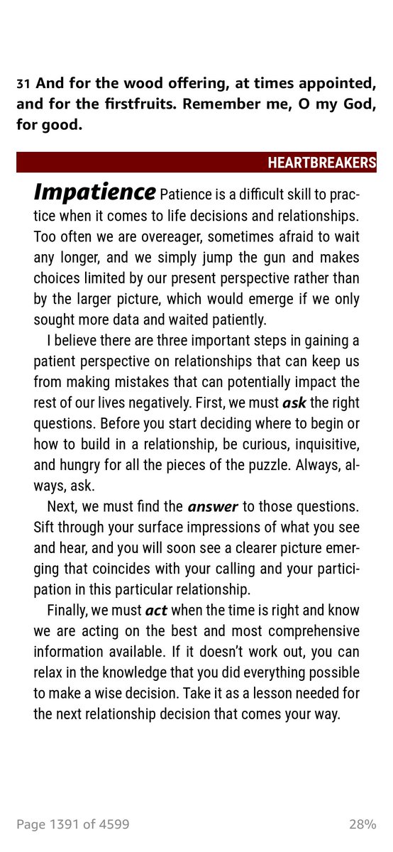 Keeyahna's tweet photo. Impatience - "The T.D. Jakes Relationship Bible: Life Lessons on Relationships from the Inspired Word of God" by Jakes, T.D..

Start reading it for free: https://t.co/mzqjoPkUKk