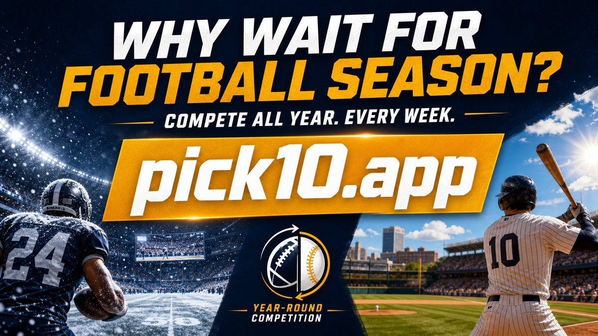 Pick10app's tweet photo. My old pool locked Sunday games on THURSDAY. Then the leaderboard didn't update until Tuesday. Picks lock at each game's actual kickoff now, and scores go live as games end. โ https://t.co/d2u5E3PWkP
#Pick10 #PickEm https://t.co/bJeoYA7wnr