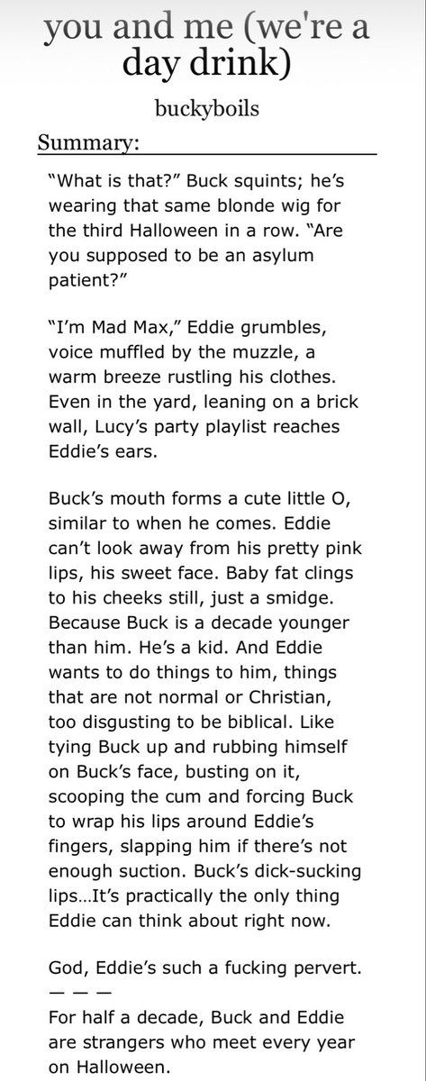 buckyboils's tweet photo. #buddie you and me (we’re a day drink)
E || 2/2 || 58.499 words 

• autistic Eddie/audhd Buck
•Angst/Hurt-Comfort/Happy Ending
•Amputee! Buck
•Feminization
•b!buck / t!eddie 

https://t.co/HeDabmXsZu https://t.co/WwlvGnOTGu