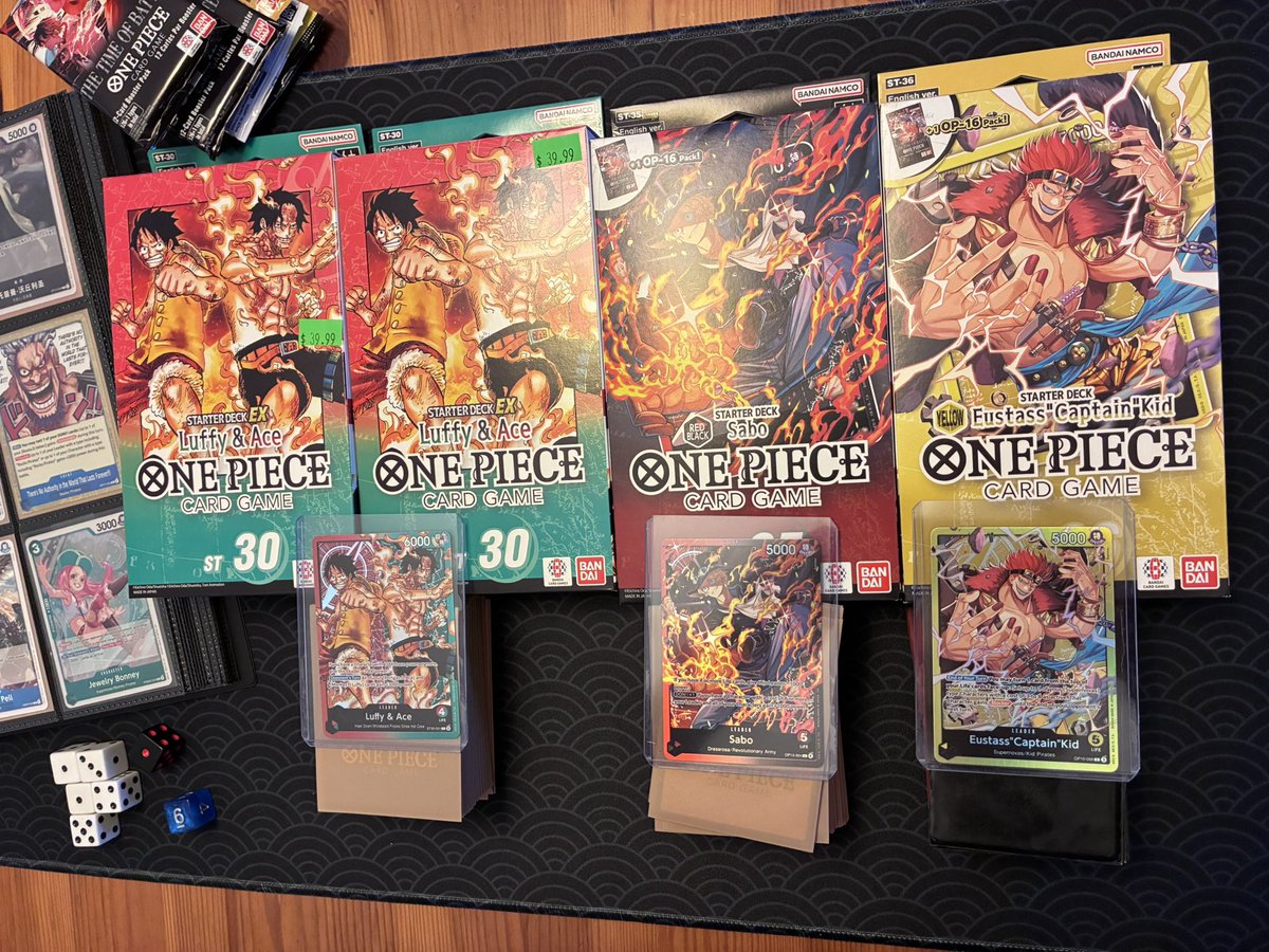 JPingOrochi's tweet photo. My lil OP Collection so far. Blue Buggy St on the way. #onepiecetcg #optcg https://t.co/kPdeaIaShu