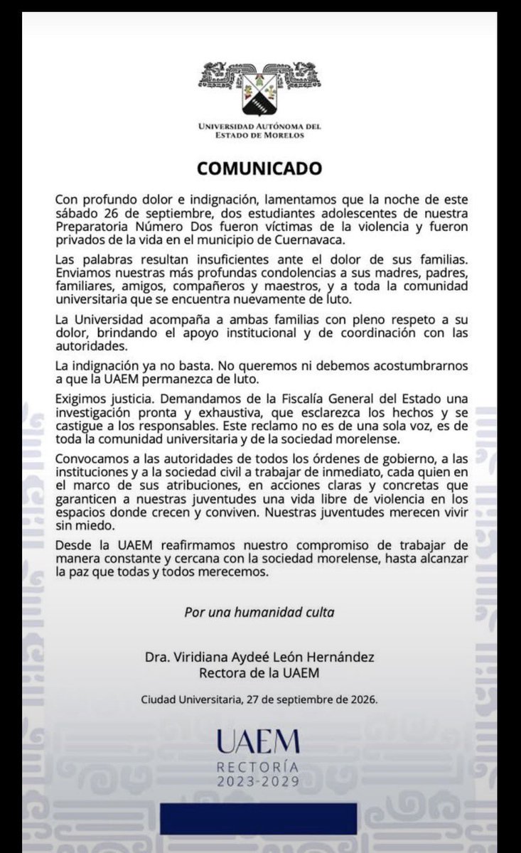 karlaiberia's tweet photo. Otra tragedia para la comunidad  de la Autónoma de Morelos .

Secuestran y asesinan a dos adolescentes, estudiantes de la UAEM: https://t.co/Rq5ty1qmu1