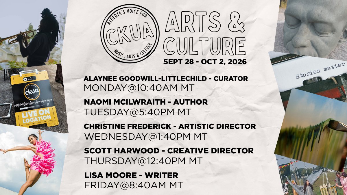 ckuaradio's tweet photo. This week, we learn about events surrounding the National Day for Truth and Reconciliation. The 17th annual Rubaboo Indigenous Arts Festival is back. We learn about The Calgary Guitar Show and meet the writer who will deliver the Monica Miller Memorial Lecture. https://t.co/uDvn8tEUTG