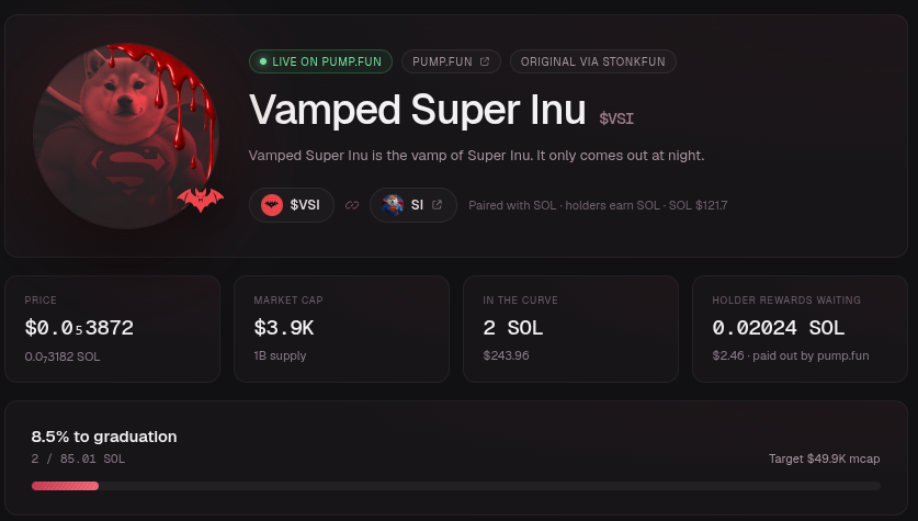 useVampify's tweet photo. We just added support to vamp ANY coin possible.

Before now you could only vamp any of the coins approved by @Pumpfun to be able to pair it to the original coin.

If you vamp a coin not on pumpfun's approved list, it will instead pair with SOL. https://t.co/E0jgQxq63N