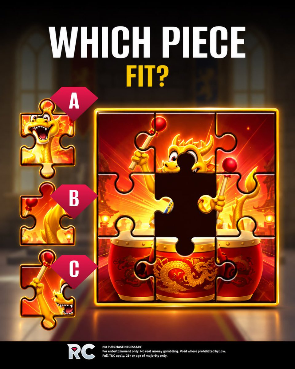 Rubychips_com's tweet photo. 🧩 WHICH PIECE FITS?
👀 Look carefully at the missing part of the puzzle!
🔥 Which piece completes the picture — A, B or C?
💬 Drop your answer in the comments! #free #freegames #freeplay
https://t.co/xap01qJ7GC https://t.co/vwgcalf13o