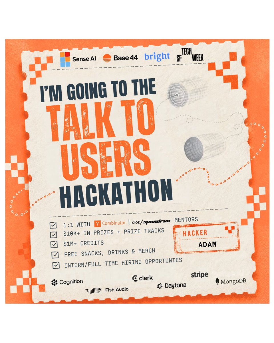 adamk_issa's tweet photo. hacking at @a16z's talk to users hackathon next week for #SFTechWeek ;) 

shoot me a dm if you'll be in the city and looking to build 👀 https://t.co/8AysLB2IxF