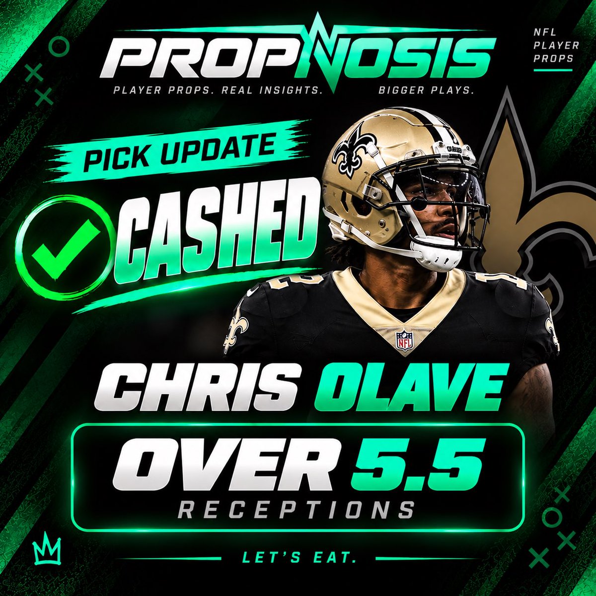 propnosis's tweet photo. ✅ CASHED

CHRIS OLAVE
OVER 5.5 RECEPTIONS https://t.co/bMpLDTYTwF