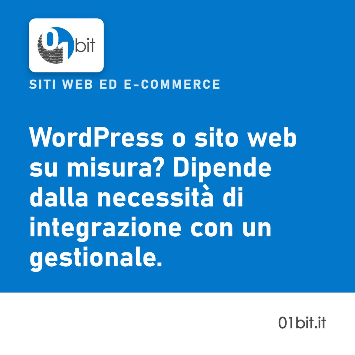 01bit_it's tweet photo. WordPress se il sito vuole presentare l'azienda. Sito su misura se deve dialogare con un gestionale, integrazione compresa. Capiamolo subito: cambiare in corsa costa di più. https://t.co/iGYAmS3Blw #SoftwareHouse #SoftwareSuMisura #Prato #01bit https://t.co/W7Q4AIRhow