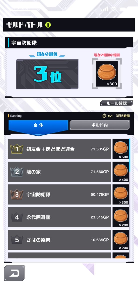 SpaceDF_igosil's tweet photo. ギルドバトルは土日の間、
1位と2位が何度も逆転する熱戦
今も僅差が続いています🔥

宇宙防衛隊は
〇級、〇段
勝率〇％
毎日コツコツ
無理せず楽しく　等、
隊員それぞれの目標で邁進中💫

平日の後半戦も、マイペースで頑張ります♪

#囲碁シル #ギルドバトル
#宇宙防衛隊はマイペースギルドです https://t.co/ecoJ02xM2w