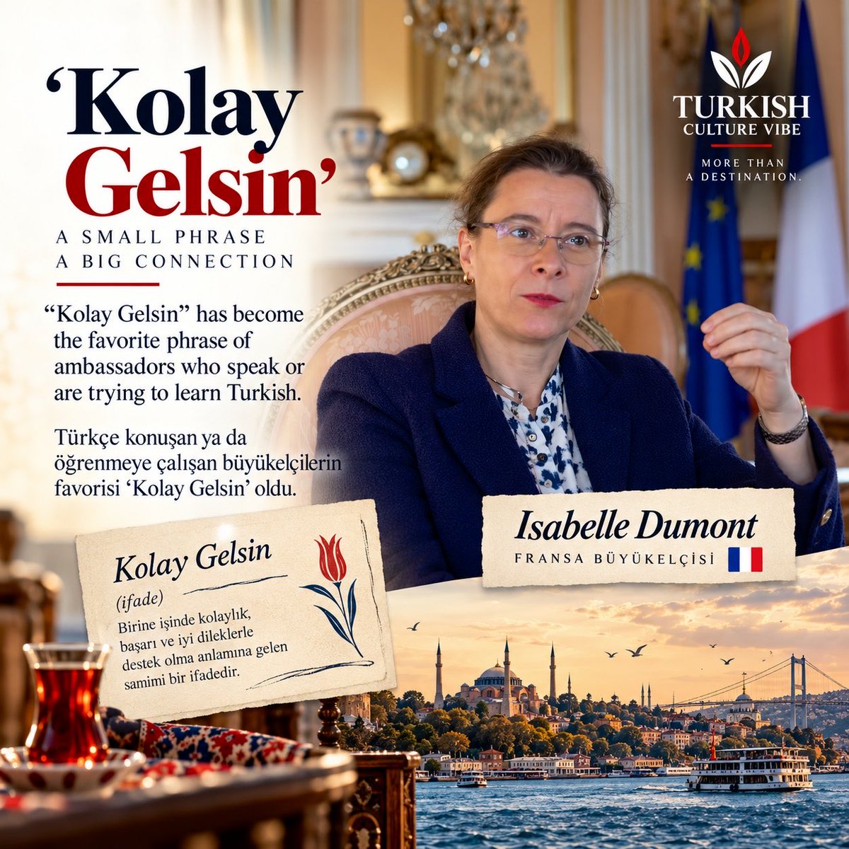TurkishCultureV's tweet photo. “Kolay gelsin” is more than a phrase. 🇹🇷

It carries kindness, encouragement and a wish for ease. No wonder it has become a favorite expression among diplomats learning and speaking Turkish.

Sometimes, a few words can open a door to a culture.

#TurkishLanguage https://t.co/wWZo79kIBp